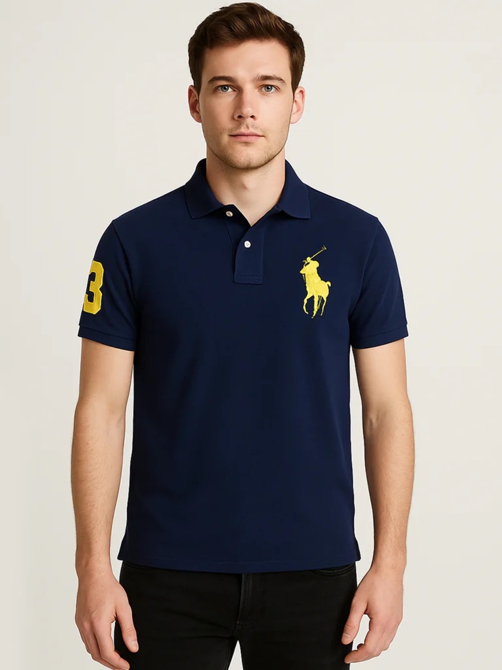 Polo by Ralph Lauren Deep Navy Short-Sleeve Yellow Big Pony Embroidered Large L
